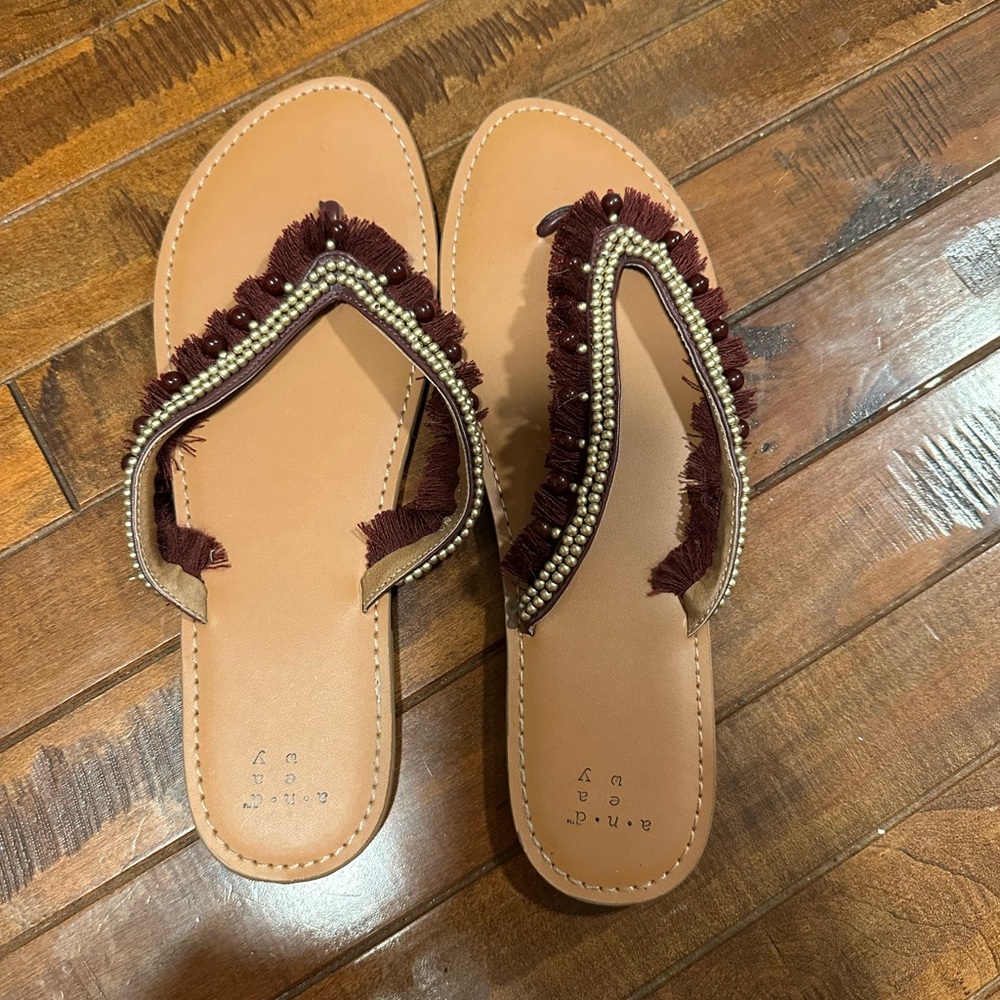 Beaded Fringe Tan Sandals